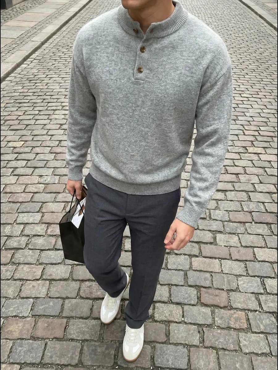 Свитер теплый с горлом на пуговицах олд мани