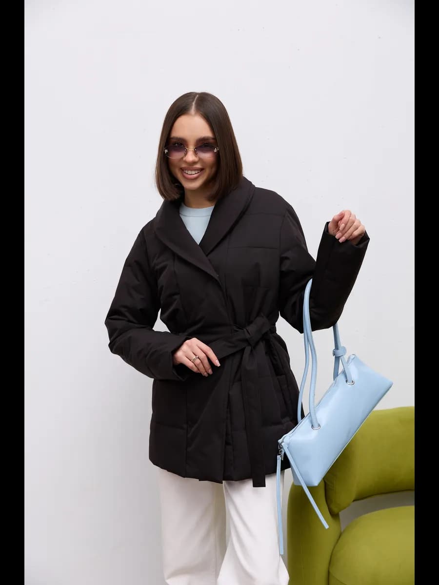 Куртка весенняя с поясом удлиненная