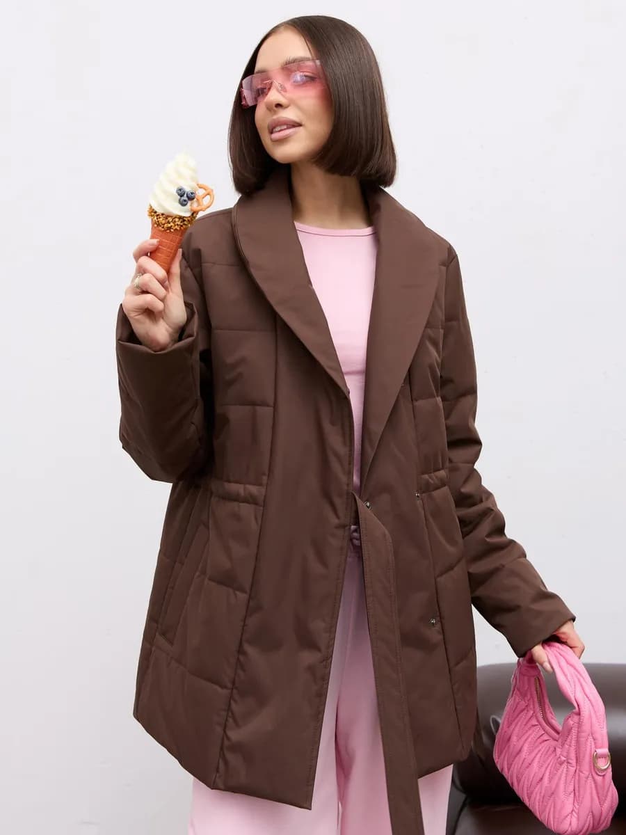 Куртка весенняя с поясом удлиненная