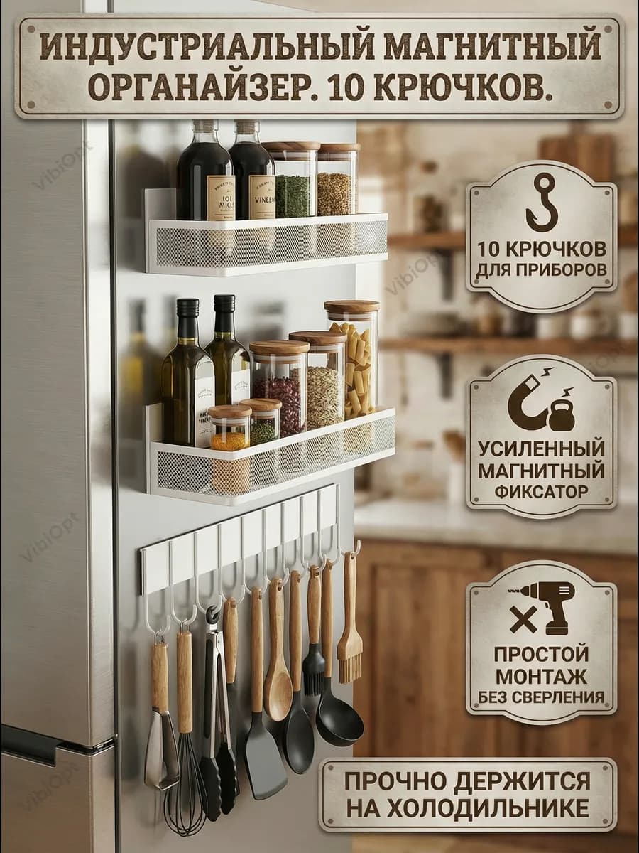 Полка для специй и кухни металлическая на холодильник 3 шт