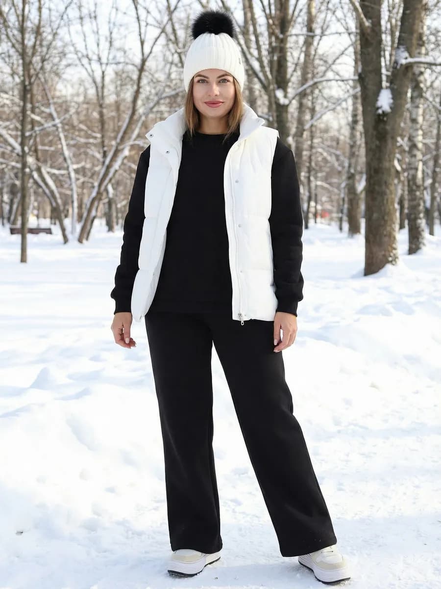 Спортивный костюм с брюками палаццо с начесом на флисе