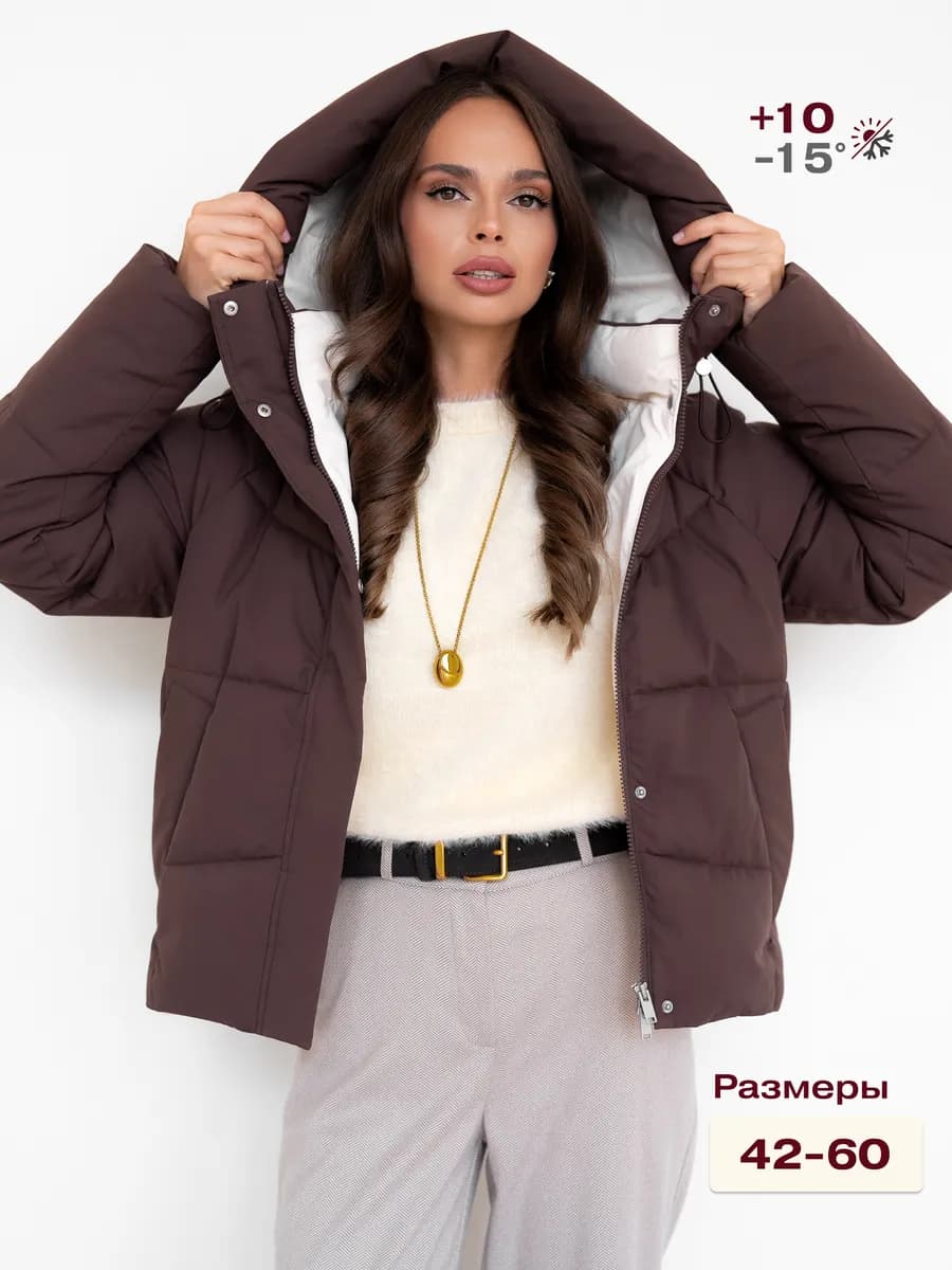Куртка осенняя с капюшоном короткая оверсайз
