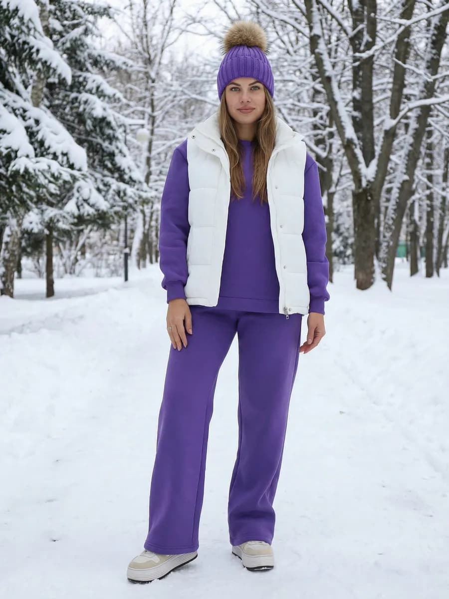 Спортивный костюм с брюками палаццо с начесом на флисе