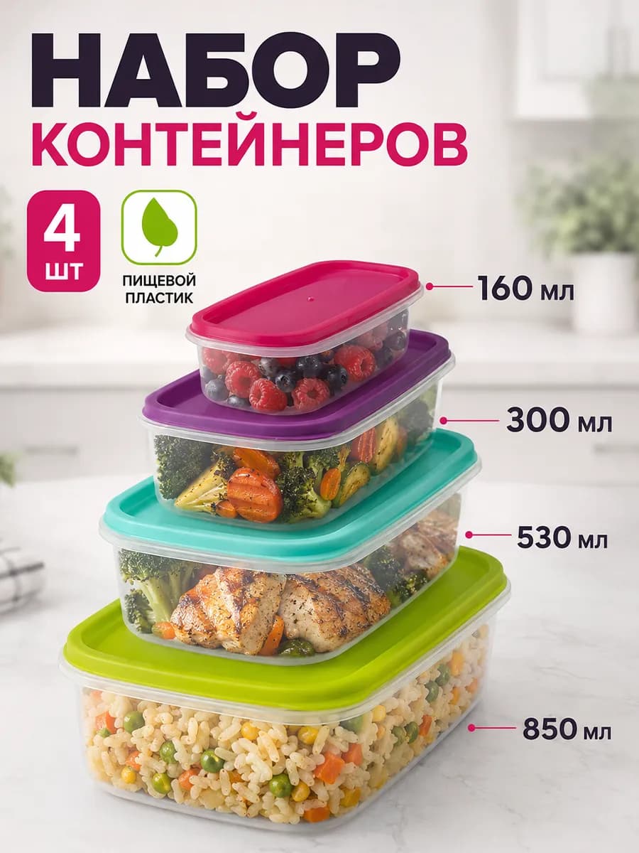 Контейнеры для еды и хранения продуктов, 4 шт