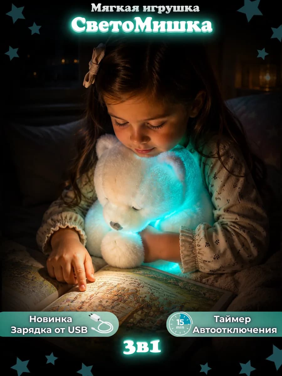 Ночник детский мягкий Мишка подарок девочке и мальчику