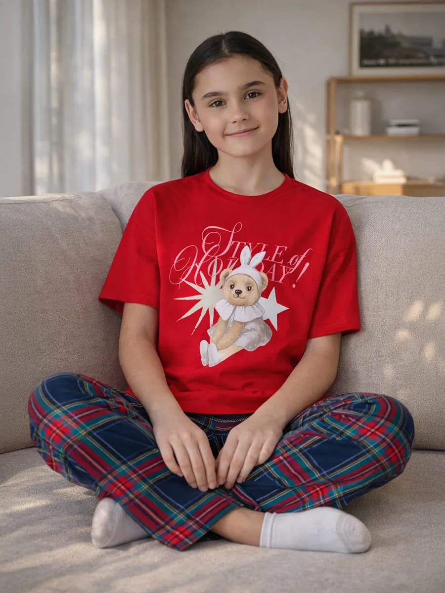 Пижама детская новогодняя со штанами и футболкой