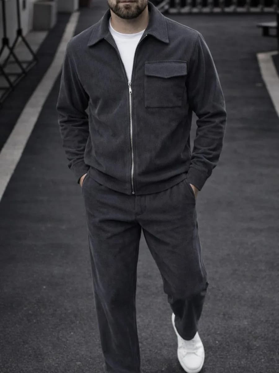 Вельветовый костюм с бомбером и брюками