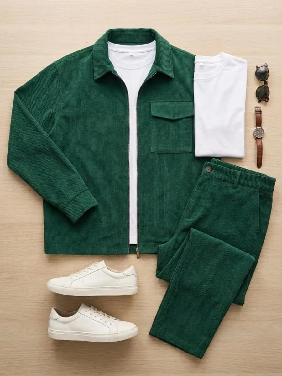 Вельветовый костюм с курткой-рубашкой - фото 1