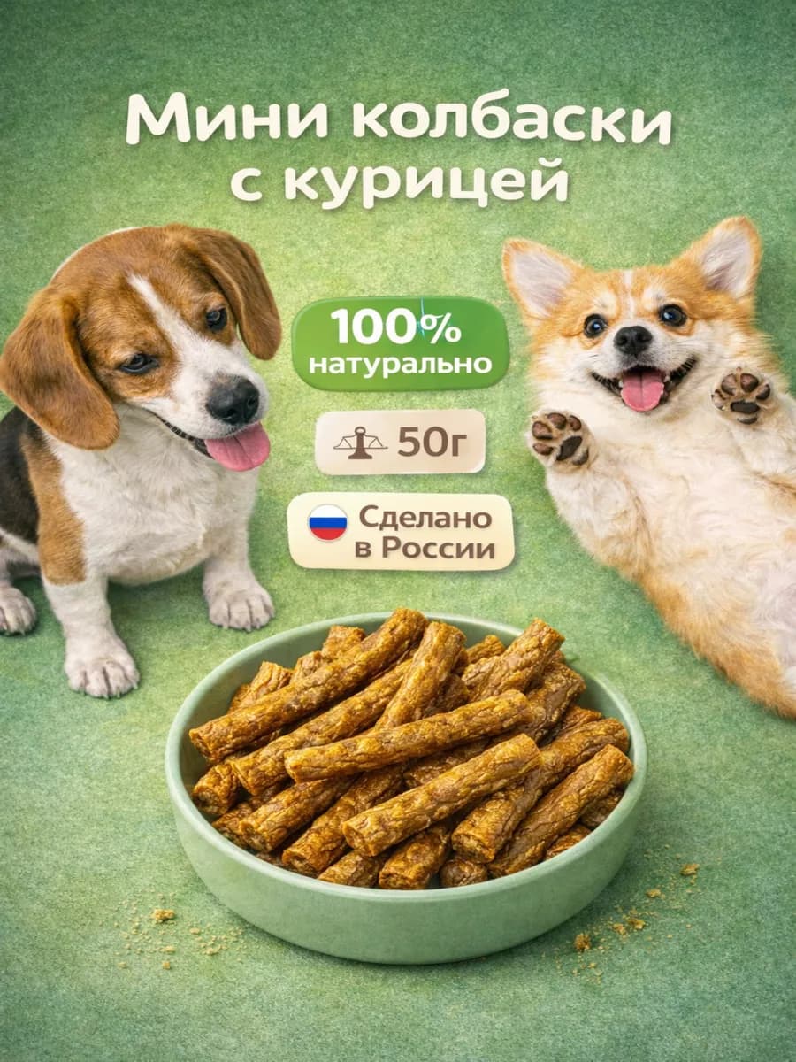 Лакомство для собак "Мини-колбаски говяжьи с курицей" 50 гр