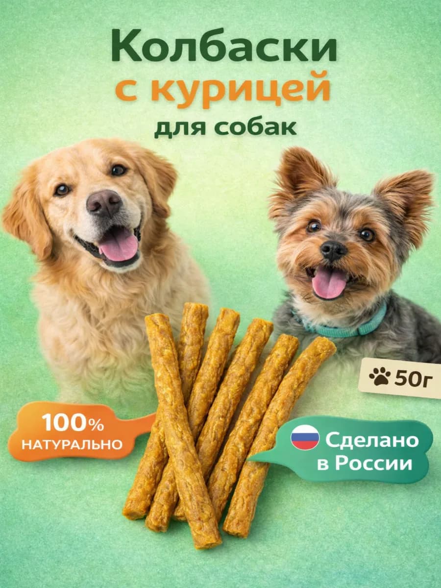 Лакомство для собак "Колбаски говяжьи с курицей" 50 гр