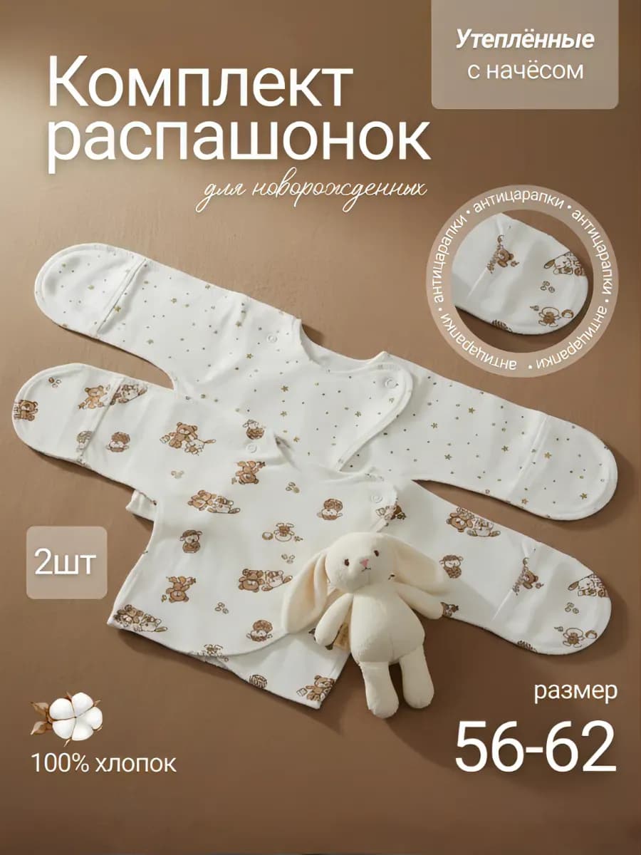 Распашонки для новорожденных с начесом набор 2 шт