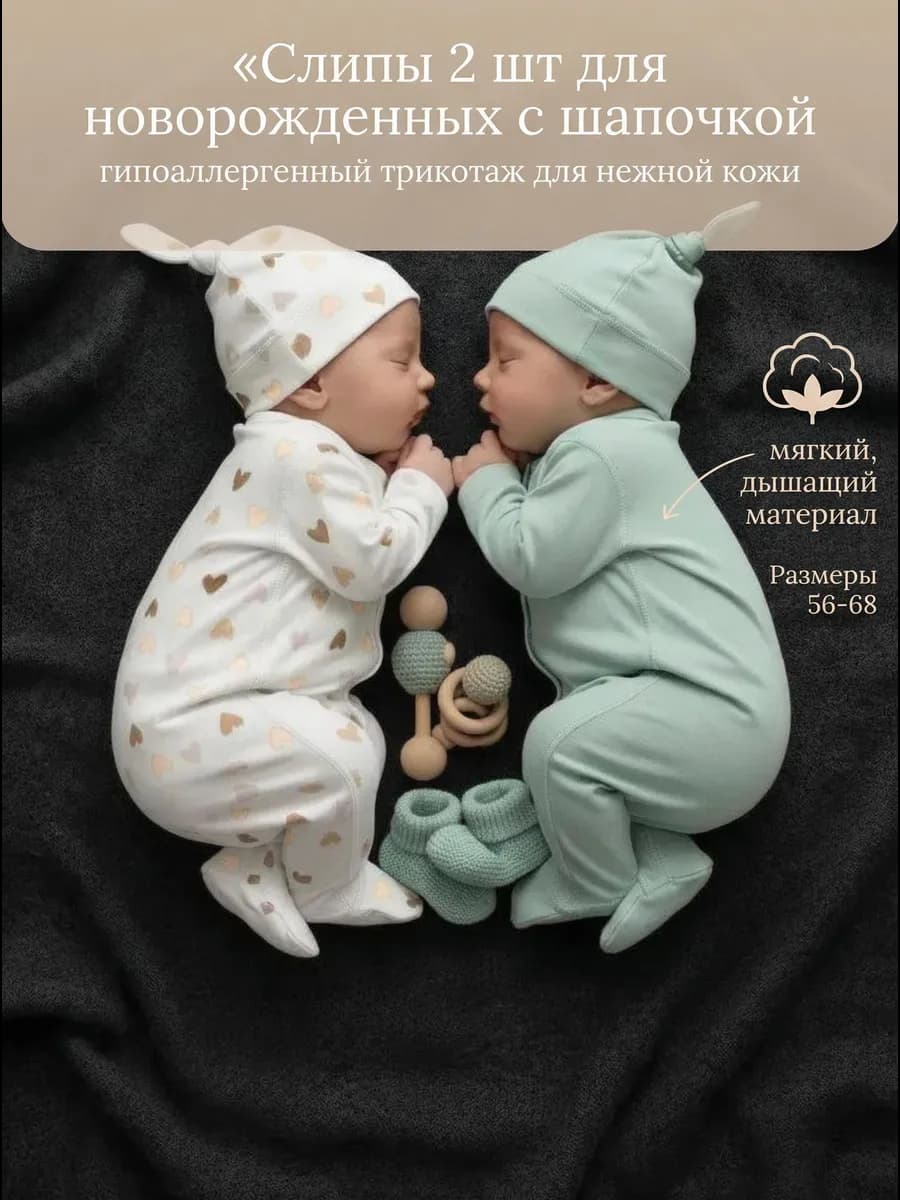 Слипы для новорожденных с шапочкой