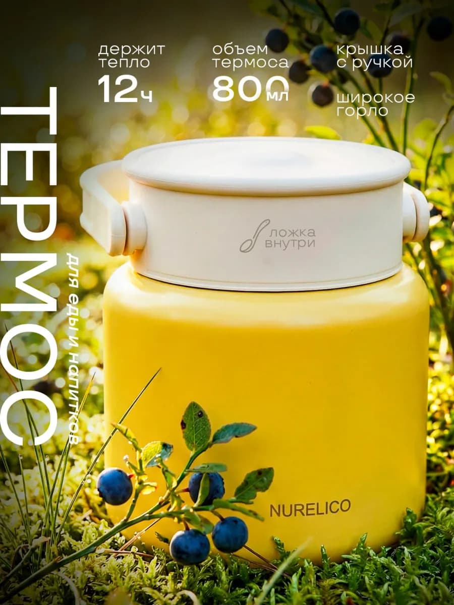 Термос для еды с широким горлом с ложкой, 800 мл