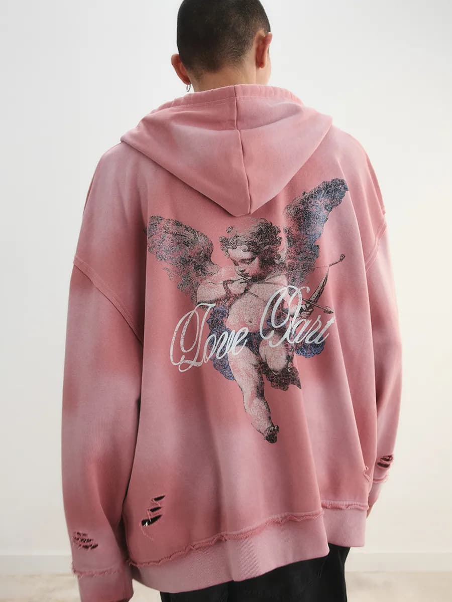 Худи-зипка рваная с вареным эффектом