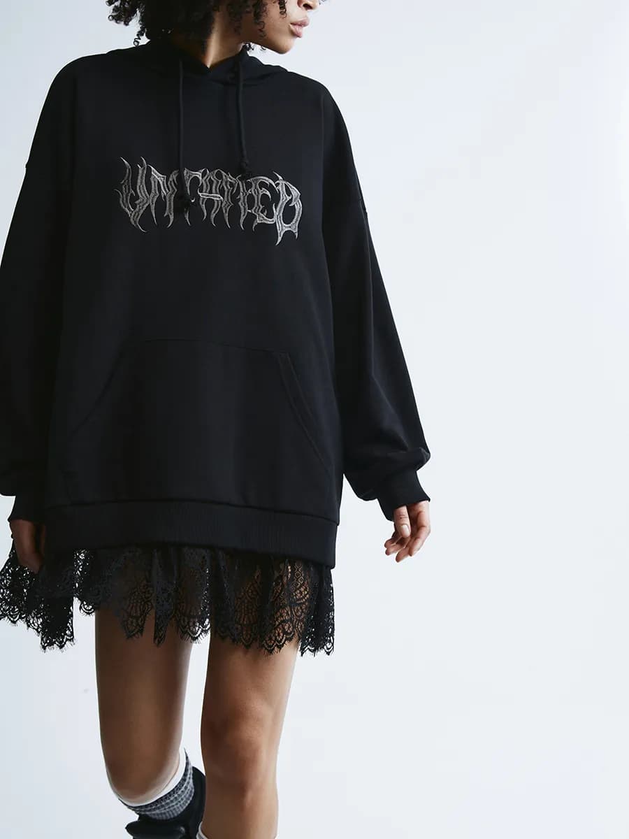 Худи с принтом и кружевным низом