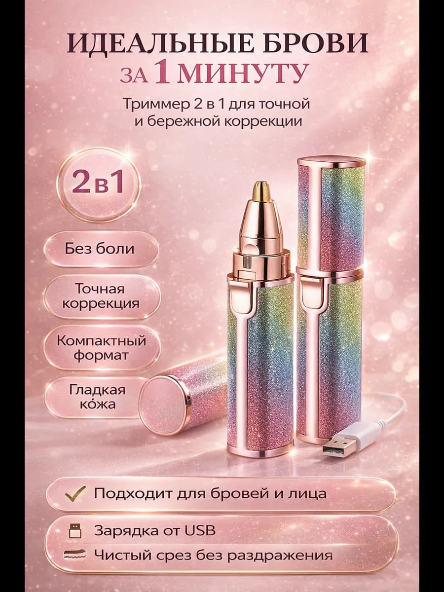 Триммер для бровей женский электрический с насадками