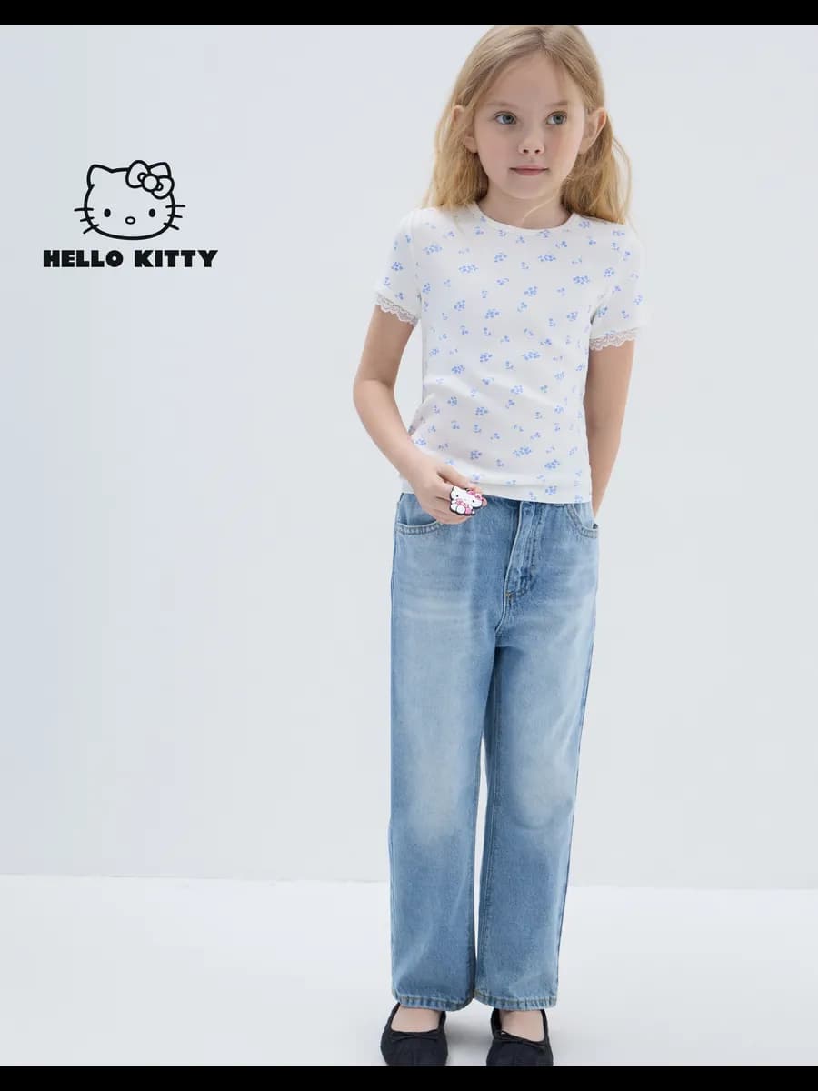 Джинсы с высокой посадкой и брелоком Hello Kitty