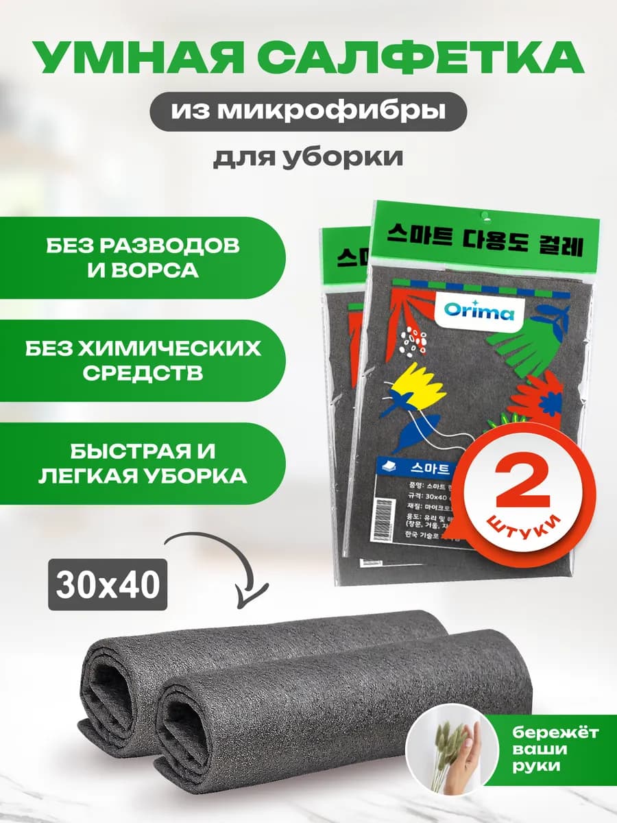 Салфетка для уборки умная тряпка универсальная 2 шт