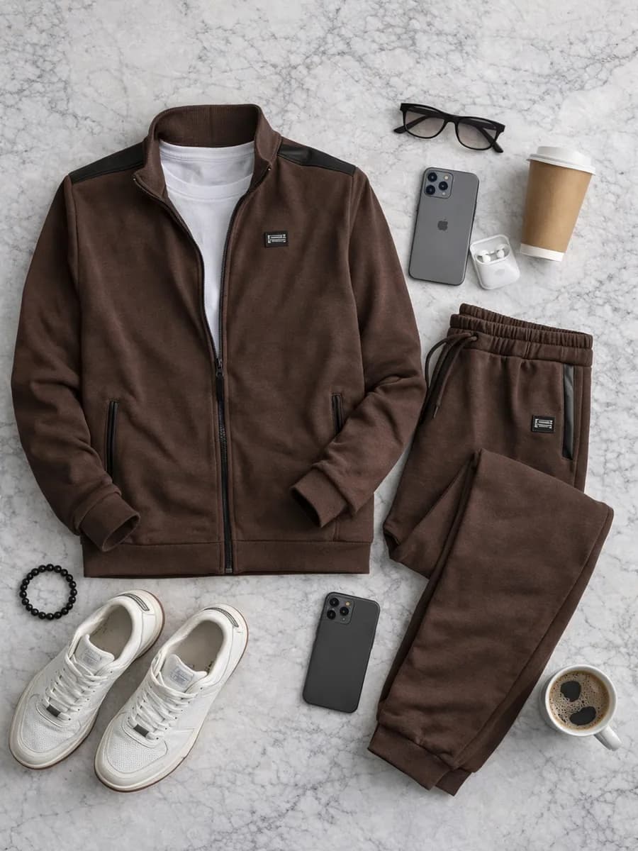 Спортивный костюм вельветовый с кожаными ставками на плечах