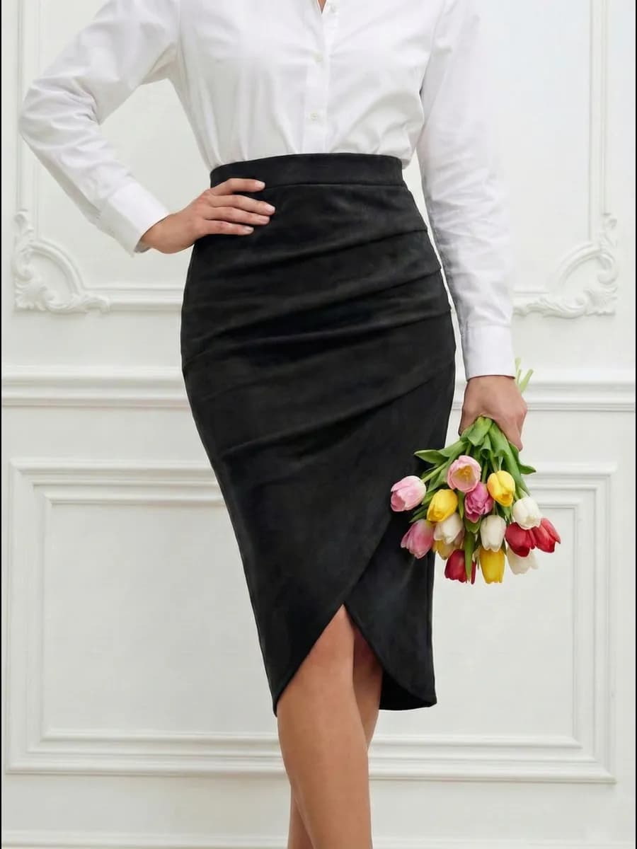 Юбка карандаш длинная замшевая