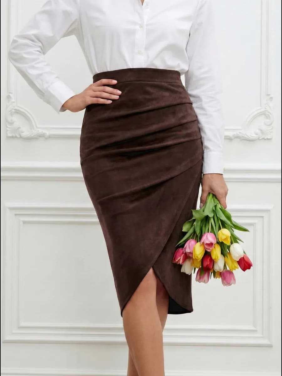 Юбка карандаш длинная замшевая