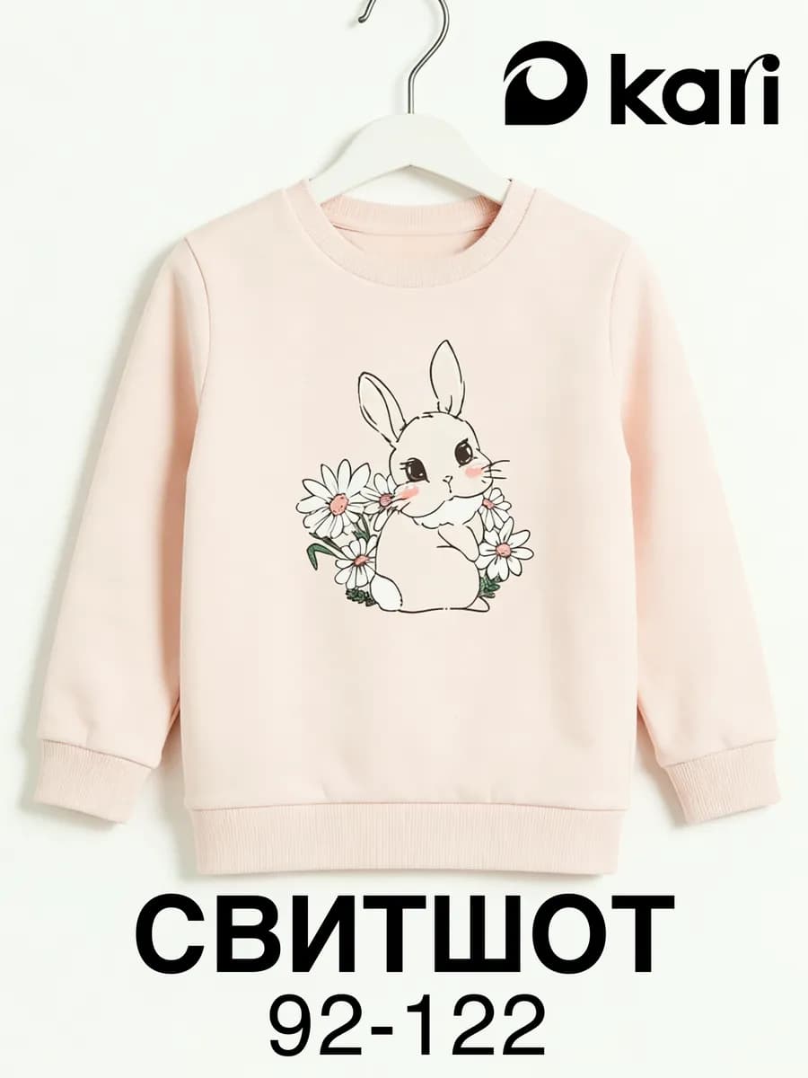 Свитшот для девочки бежевый с принтом