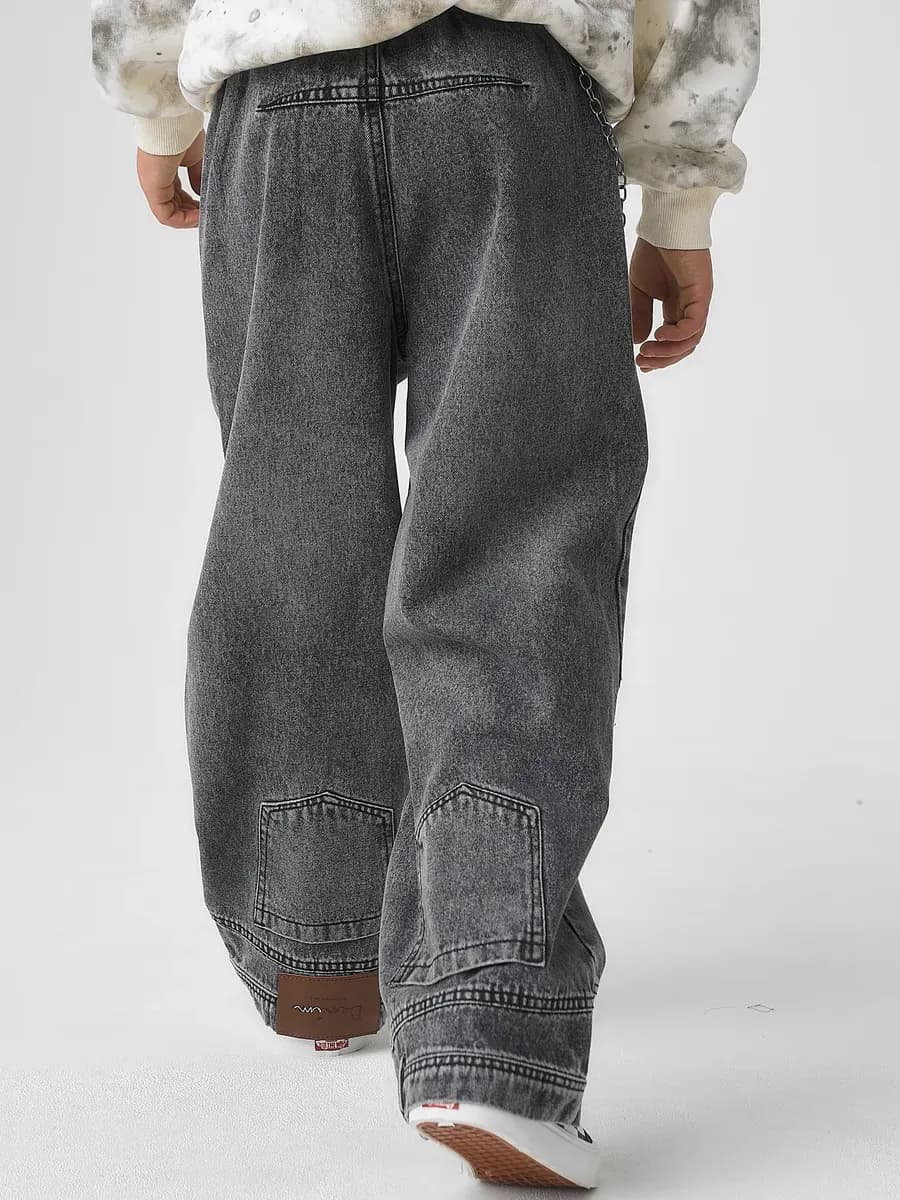 Широкие Подростковые Джинсы багги с перевернутыми карманами