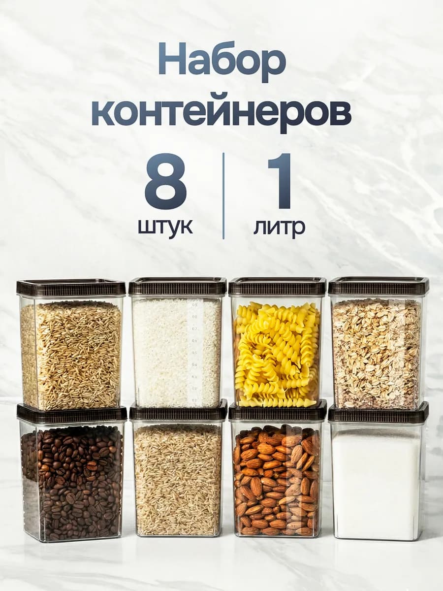 Контейнеры для круп, банки для сыпучих продуктов, набор 8 шт