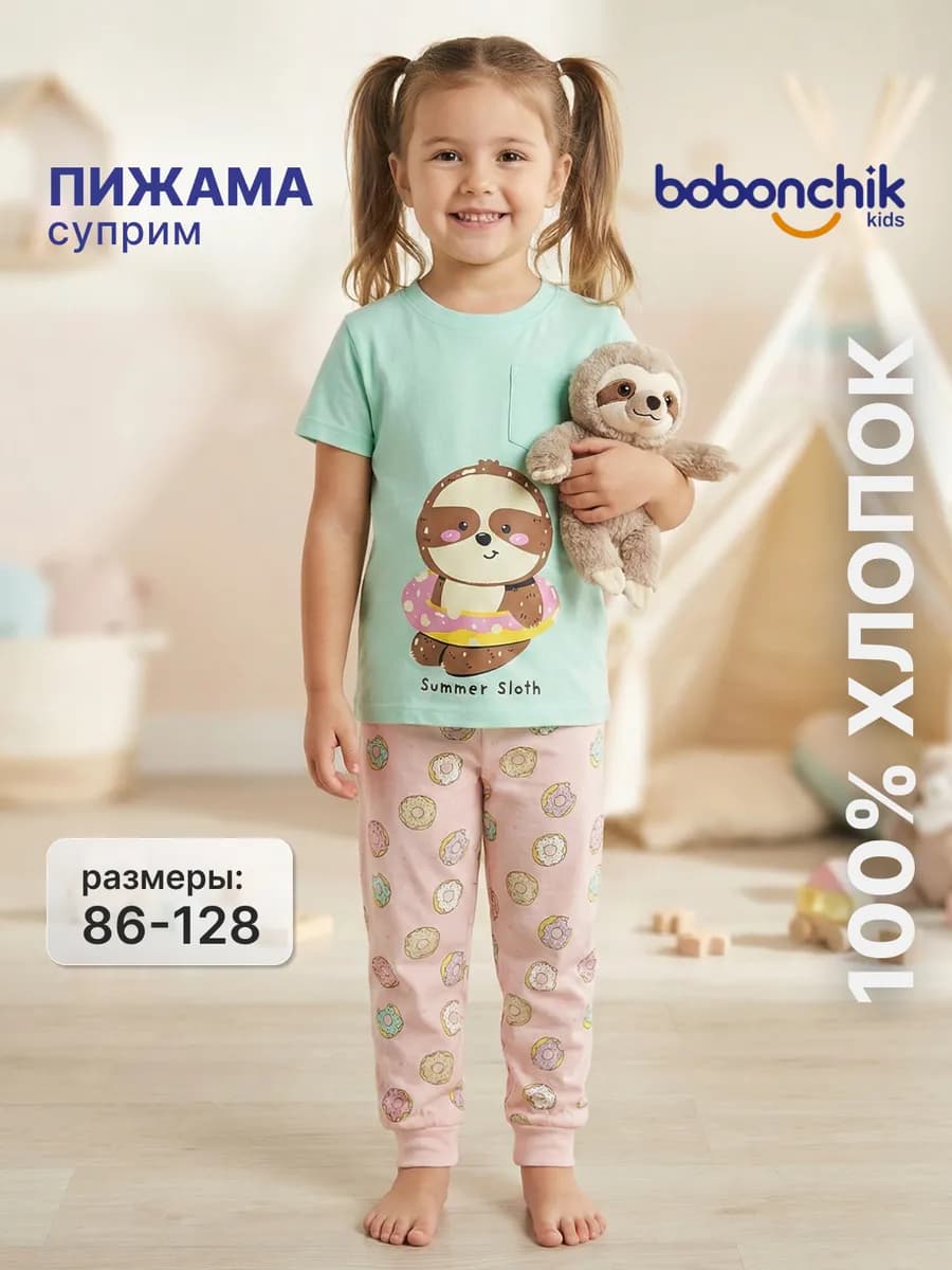 пижама детская со штанами и с принтом