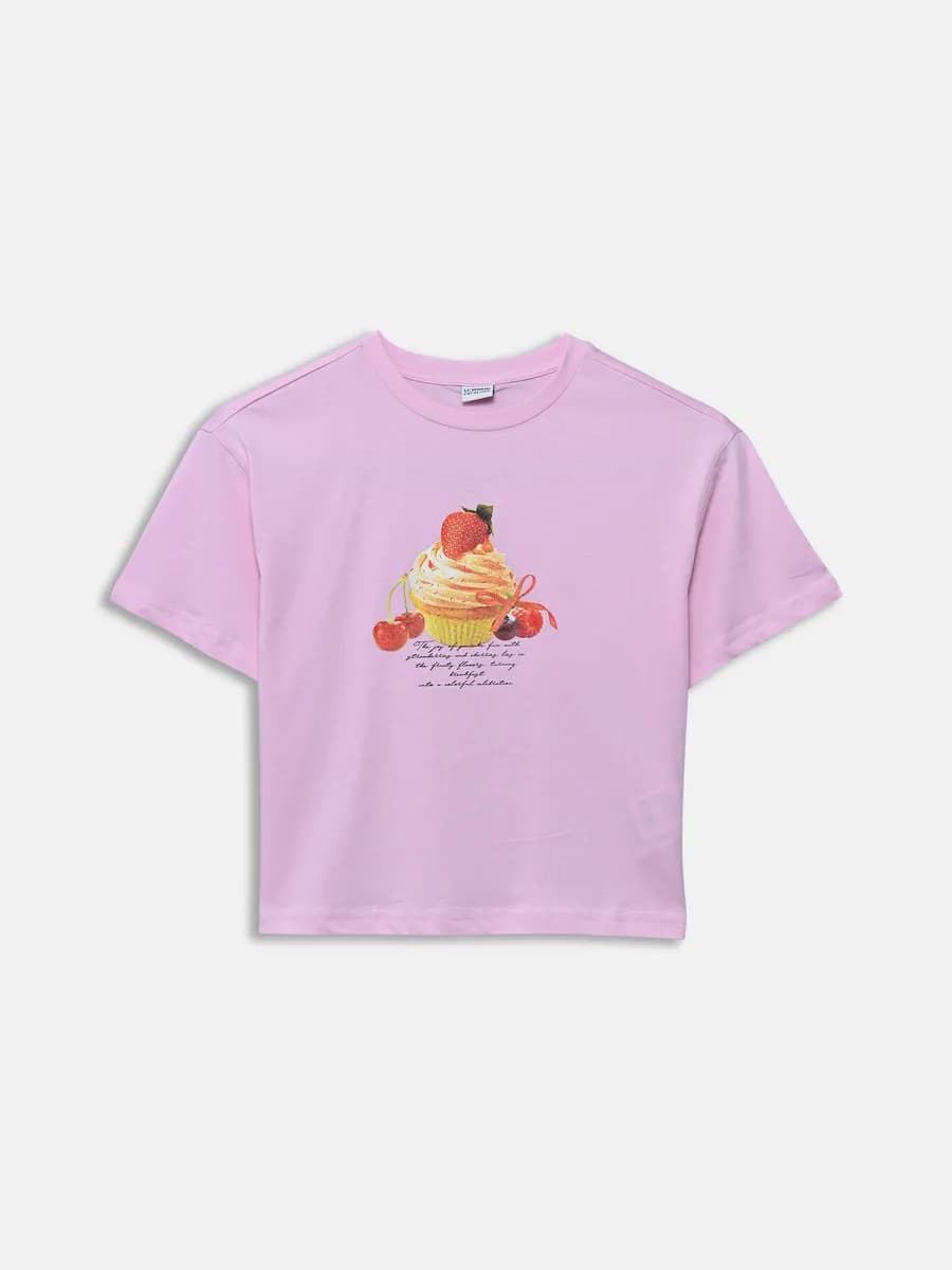 Футболка с круглым вырезом и принтом, девочкам