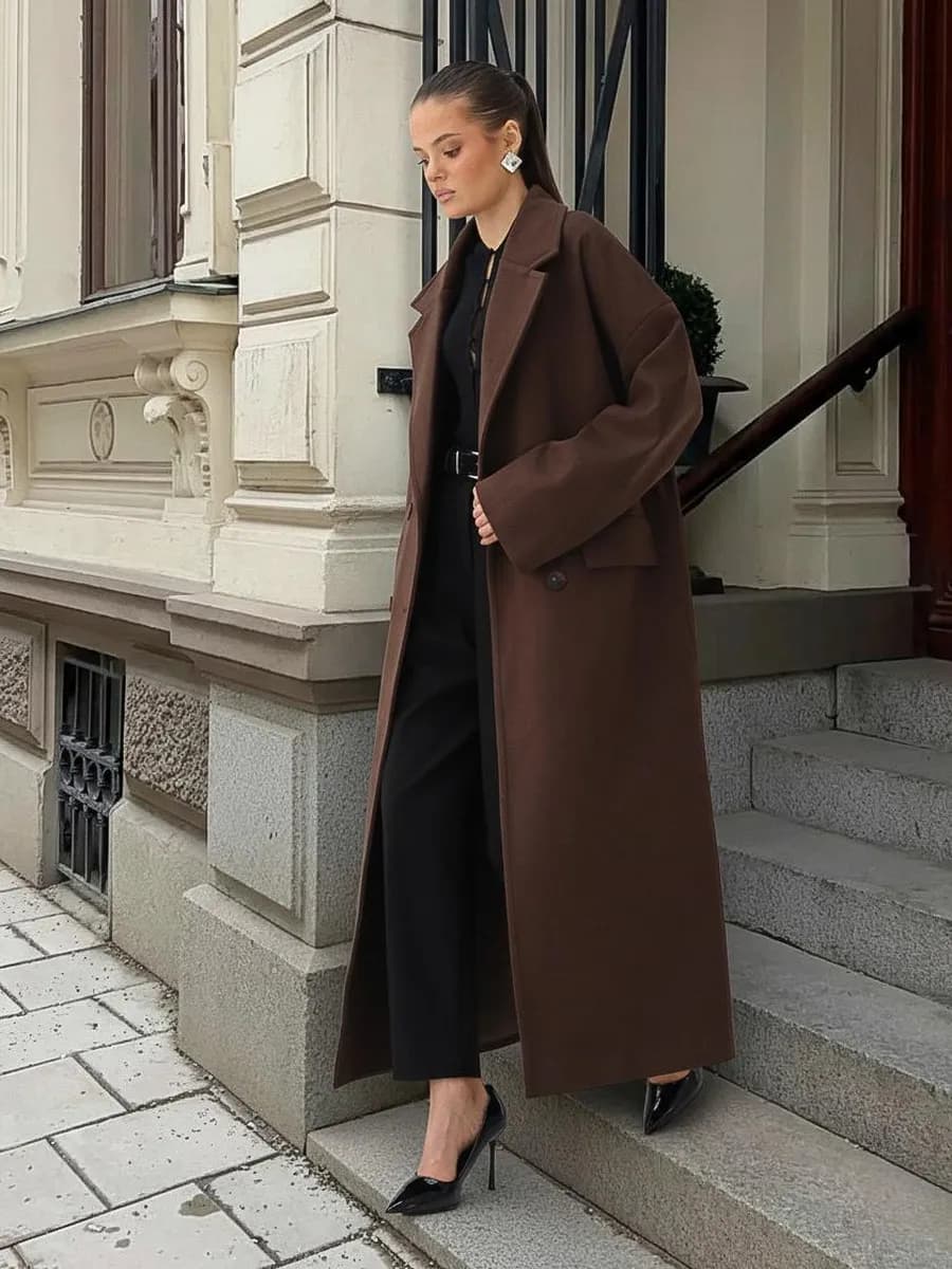 Пальто прямое демисезонное шерстяное длинное с поясом