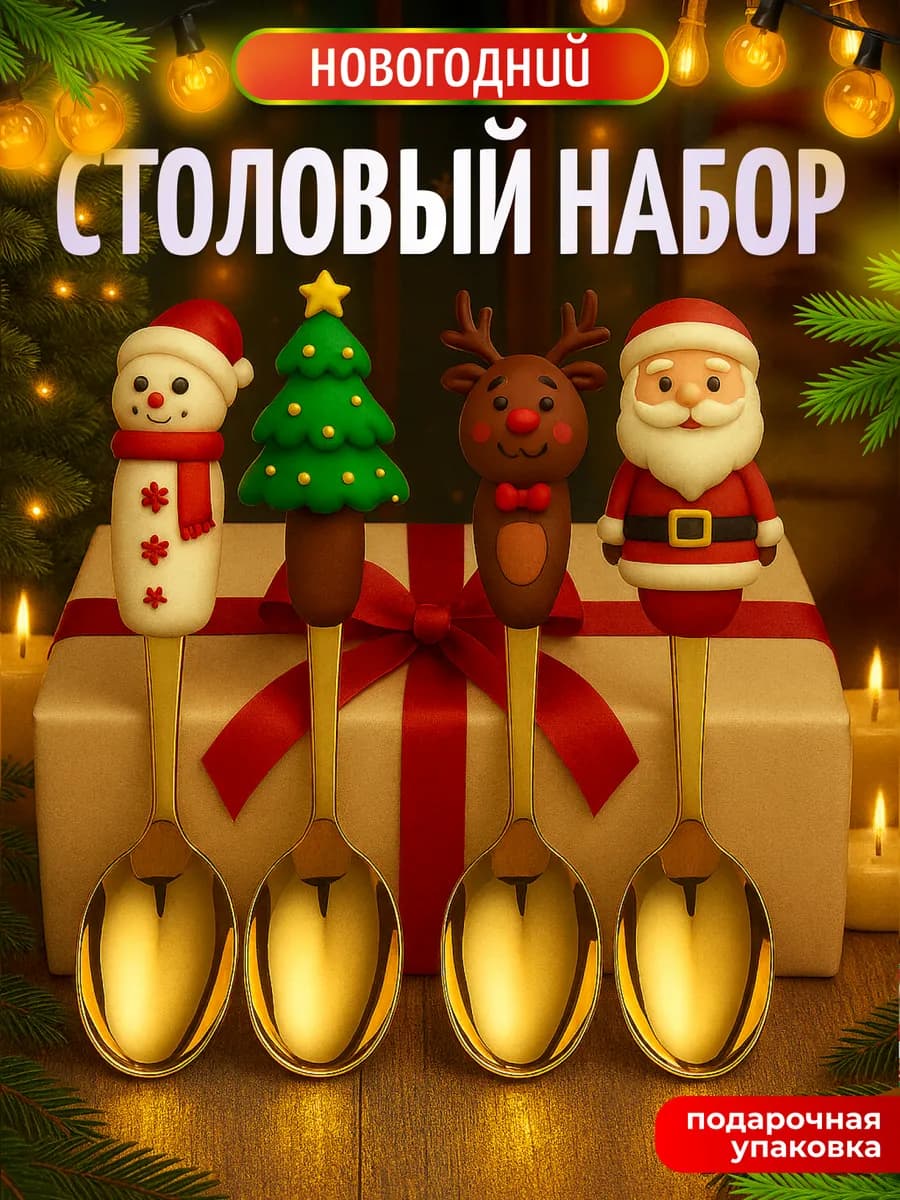 Набор новогодних ложек, 4 штуки
