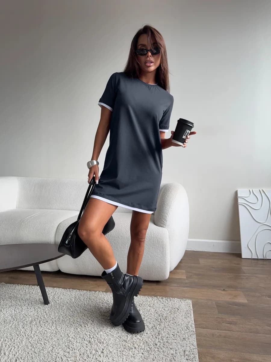 Платье футболка мини многослойное женское