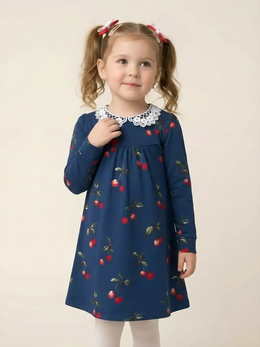 Платье с воротником и длинным рукавом в садик