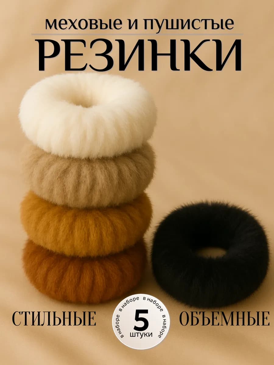 Набор меховых пушистых резинок для волос 5 шт