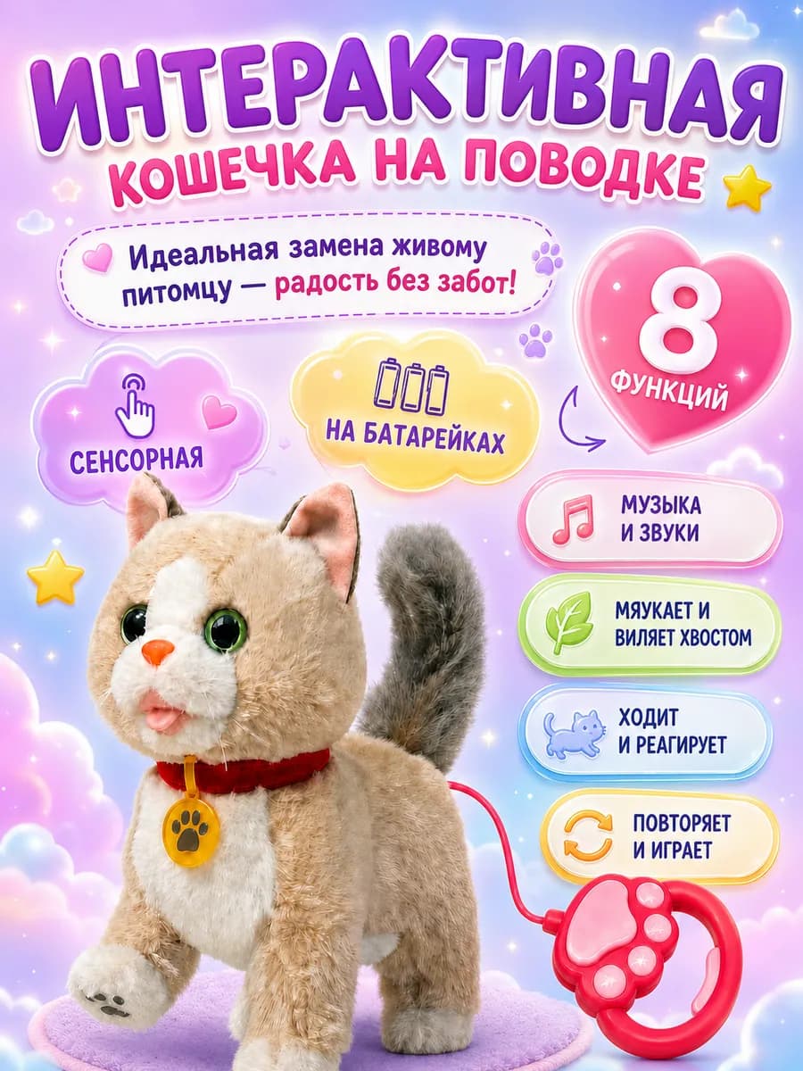 Интерактивный котенок на поводке