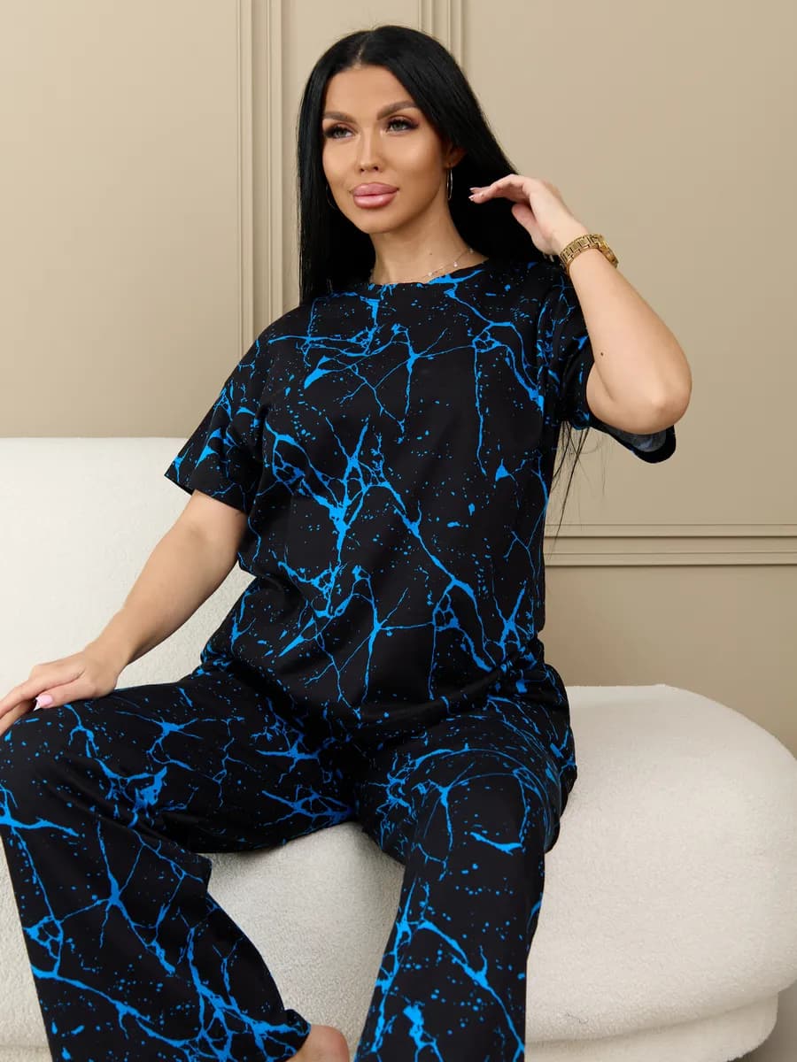 Костюм со штанами домашний больших размеров летний