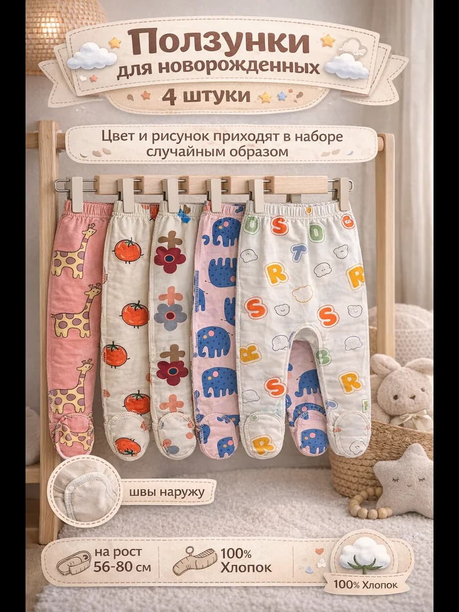 Ползунки для новорожденных набор из 4 штук