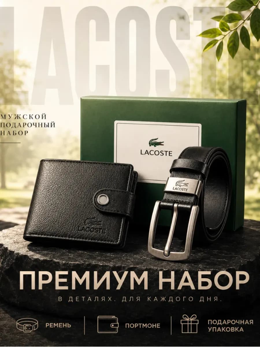 Подарочный набор Lacoste. Кожаный ремень и кошелек