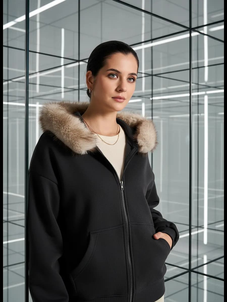 Утепленное зип-худи с опушкой и начесом