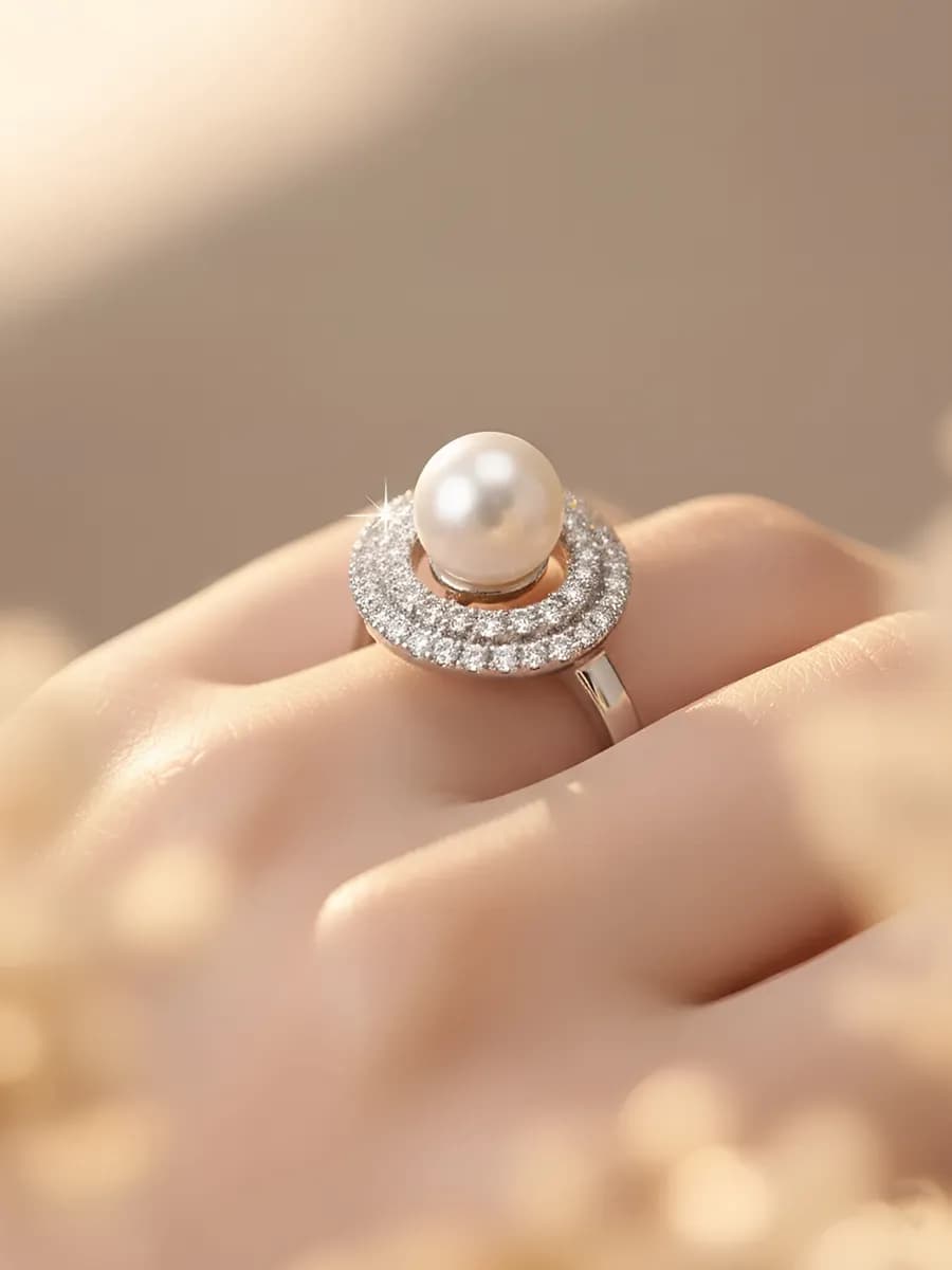 Кольцо с жемчугом и стразами бижутерия - фото 1