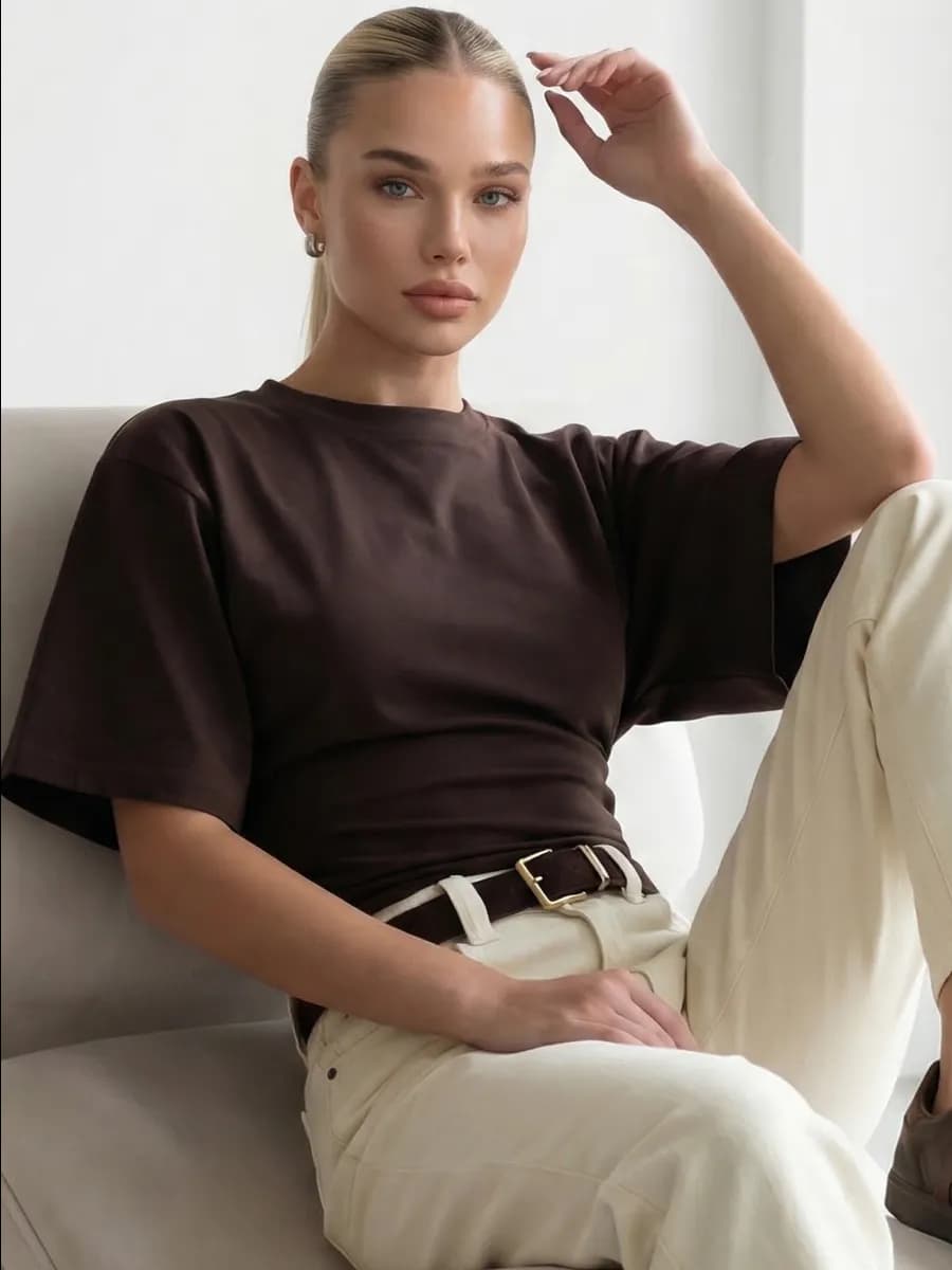 Футболка приталенная с широкими рукавами летучая мышь