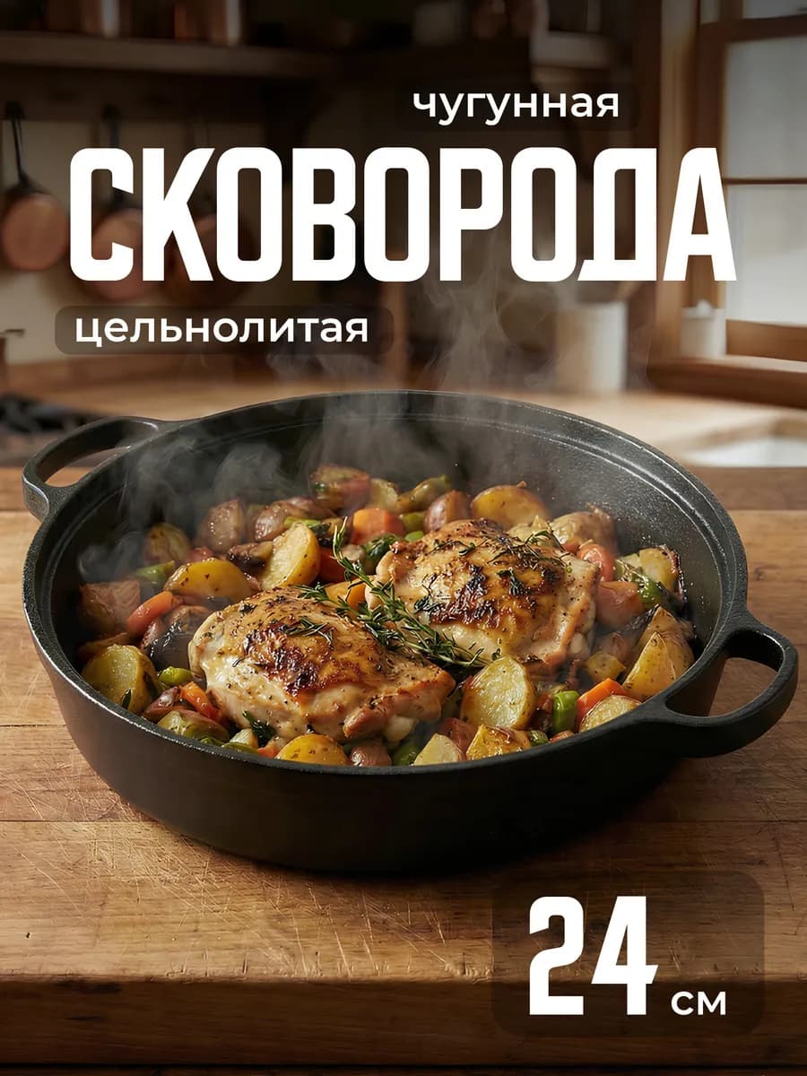 Сковорода жаровня чугунная 24 см