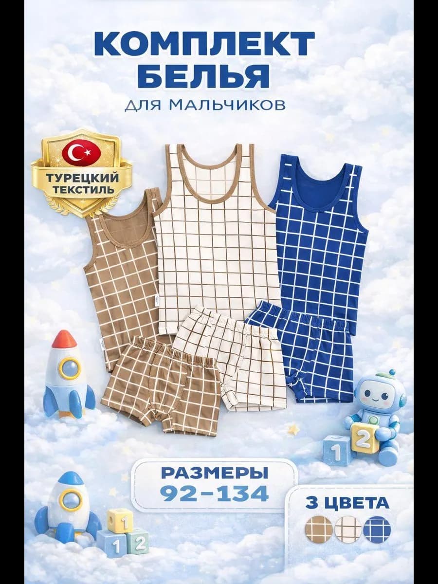 Комплект нижнего белья майка и шорты 3 шт