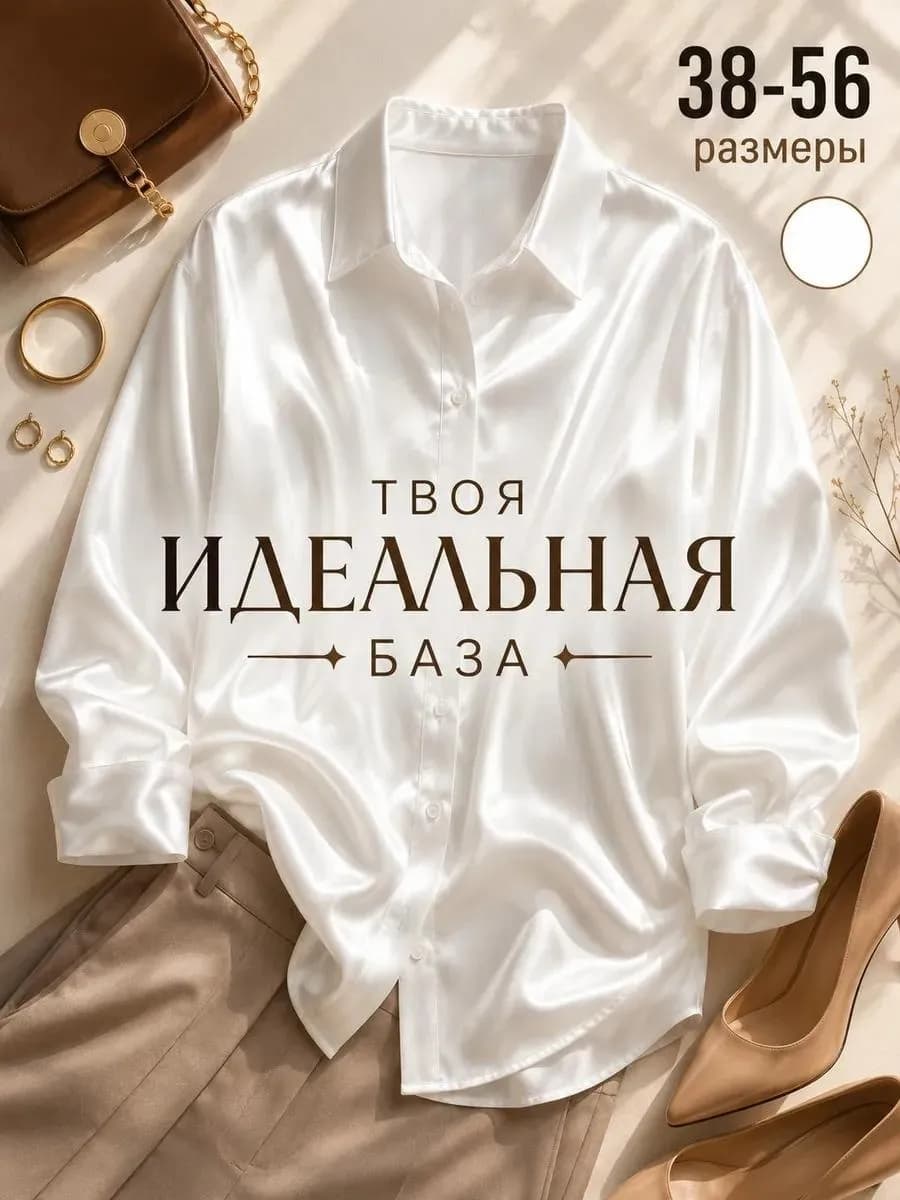 Рубашка белая нарядная шелковая атласная школьная офис