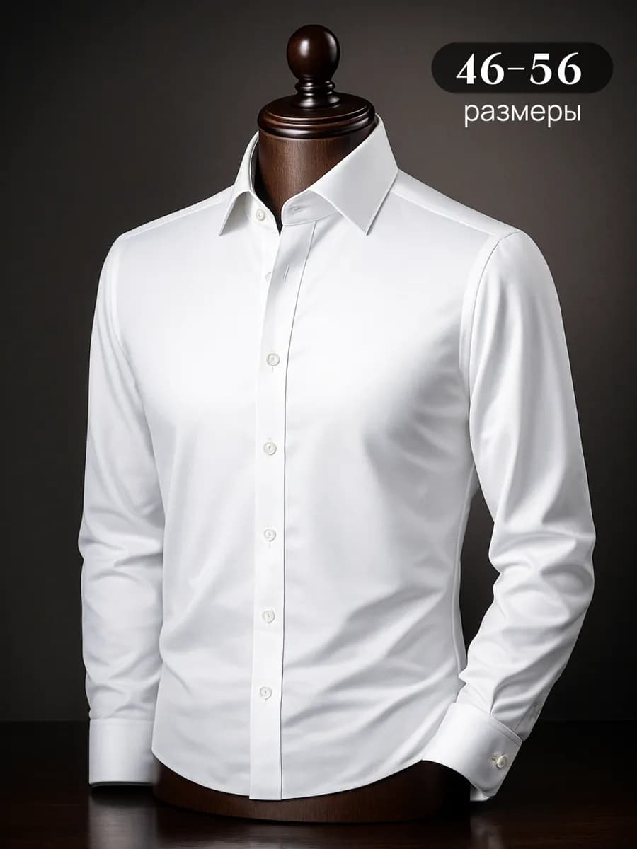 Классическая однотонная рубашка с длинным рукавом