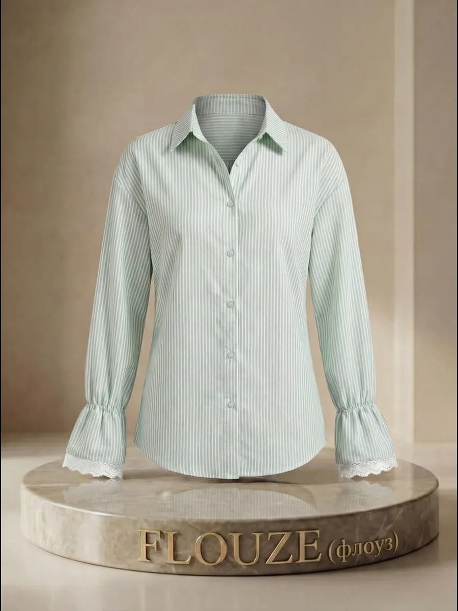 Фисташковая рубашка в полоску нарядная