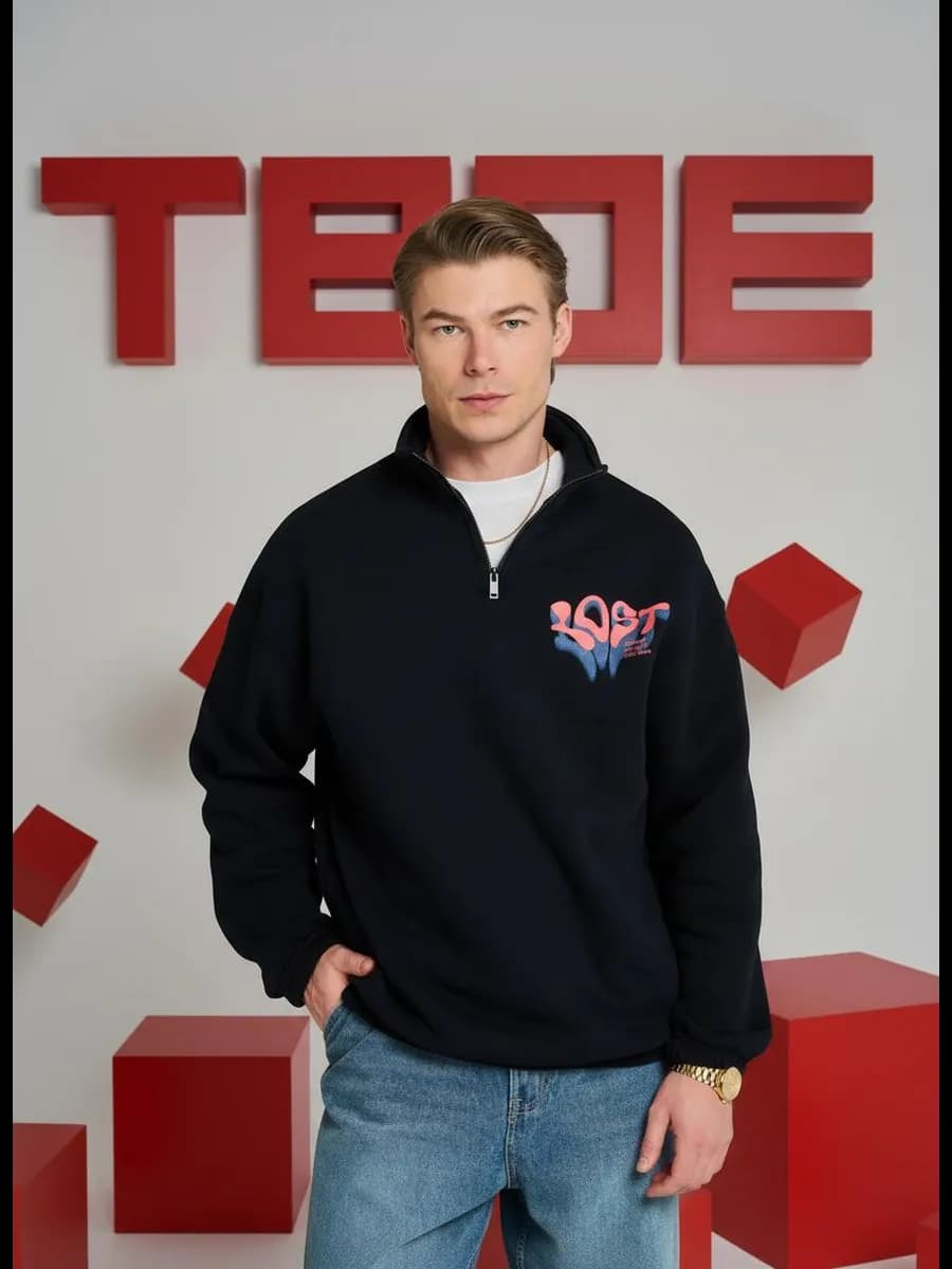 Half zip толстовка с надписью и начёсом