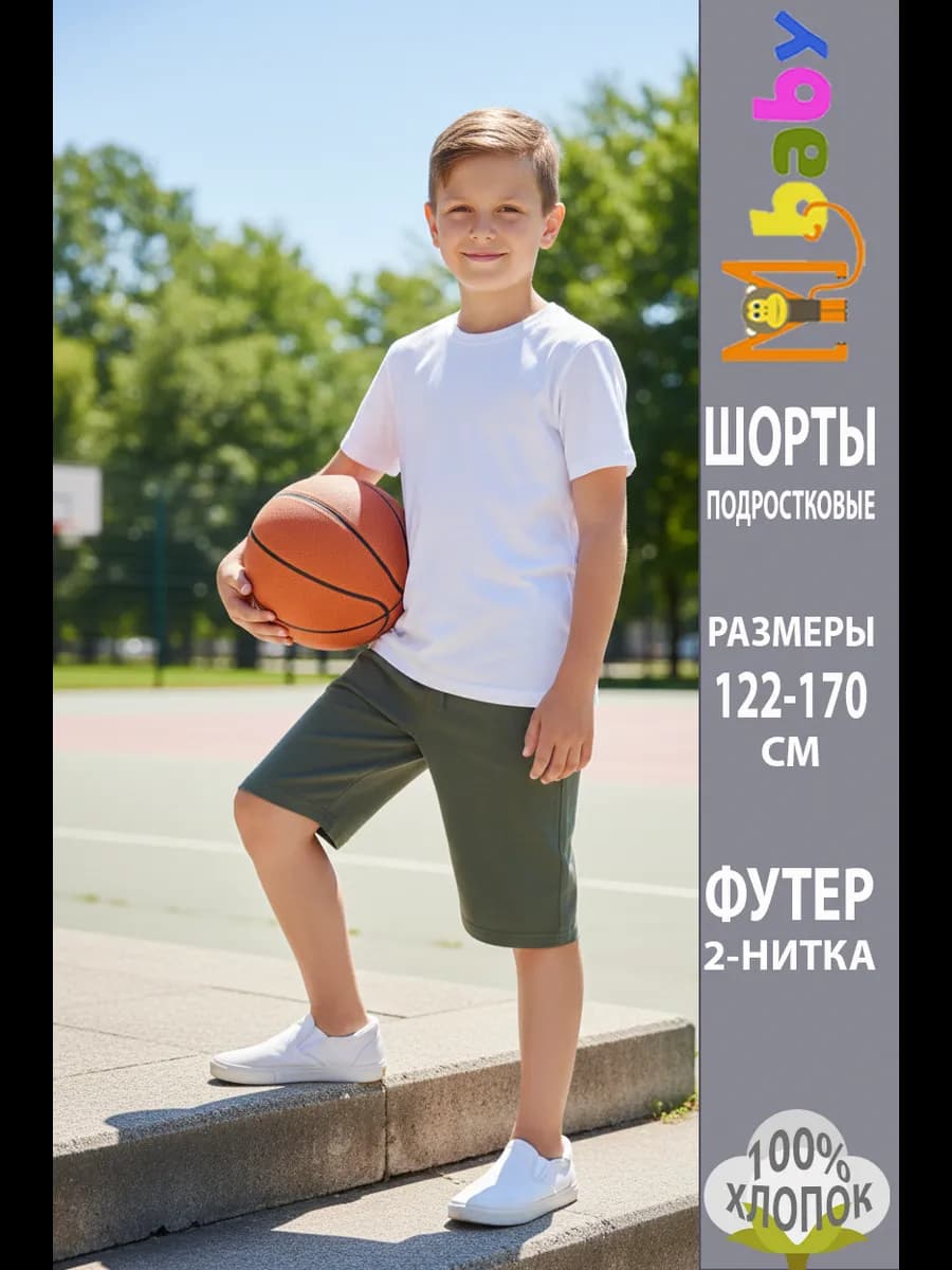 Шорты для мальчика спортивные школьные до колена хлопок