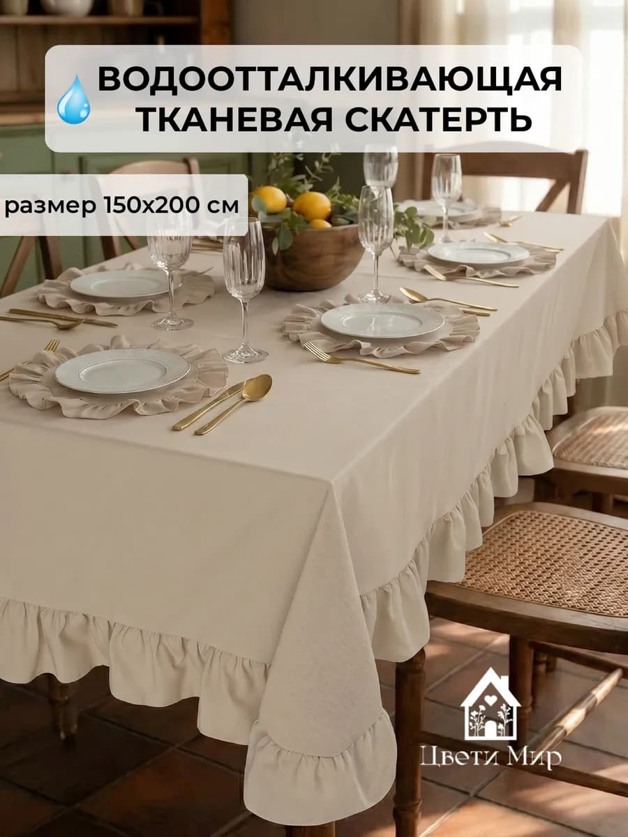 Скатерть на стол с рюшами прямоугольная 150х200 см
